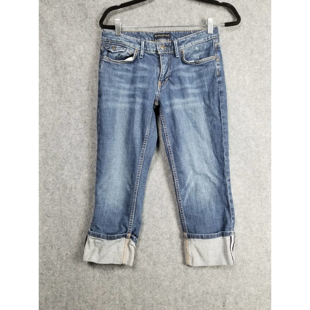 Banana Republic Jeans Women size 8 Blue Mid Rise Skinny Leg Cuffed Denim